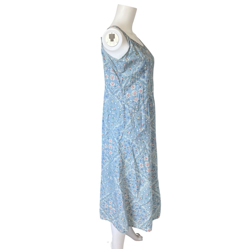 Vintage 90s Floral Cottagecore Dress Sleeveless Button Front Cotton Size 8 - Picture 4 of 10
